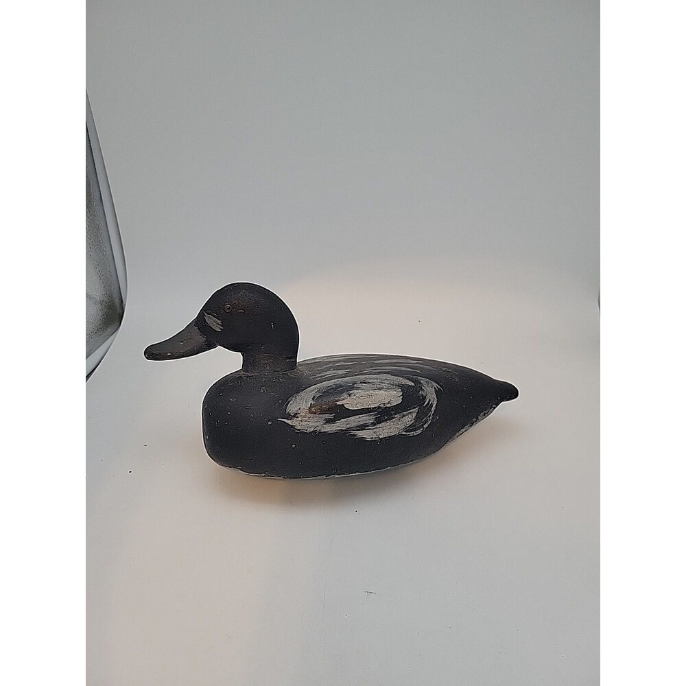 Farmhouse Carved Wooden Antique Duck Loon Decoy - Primitive Folk Art Black White